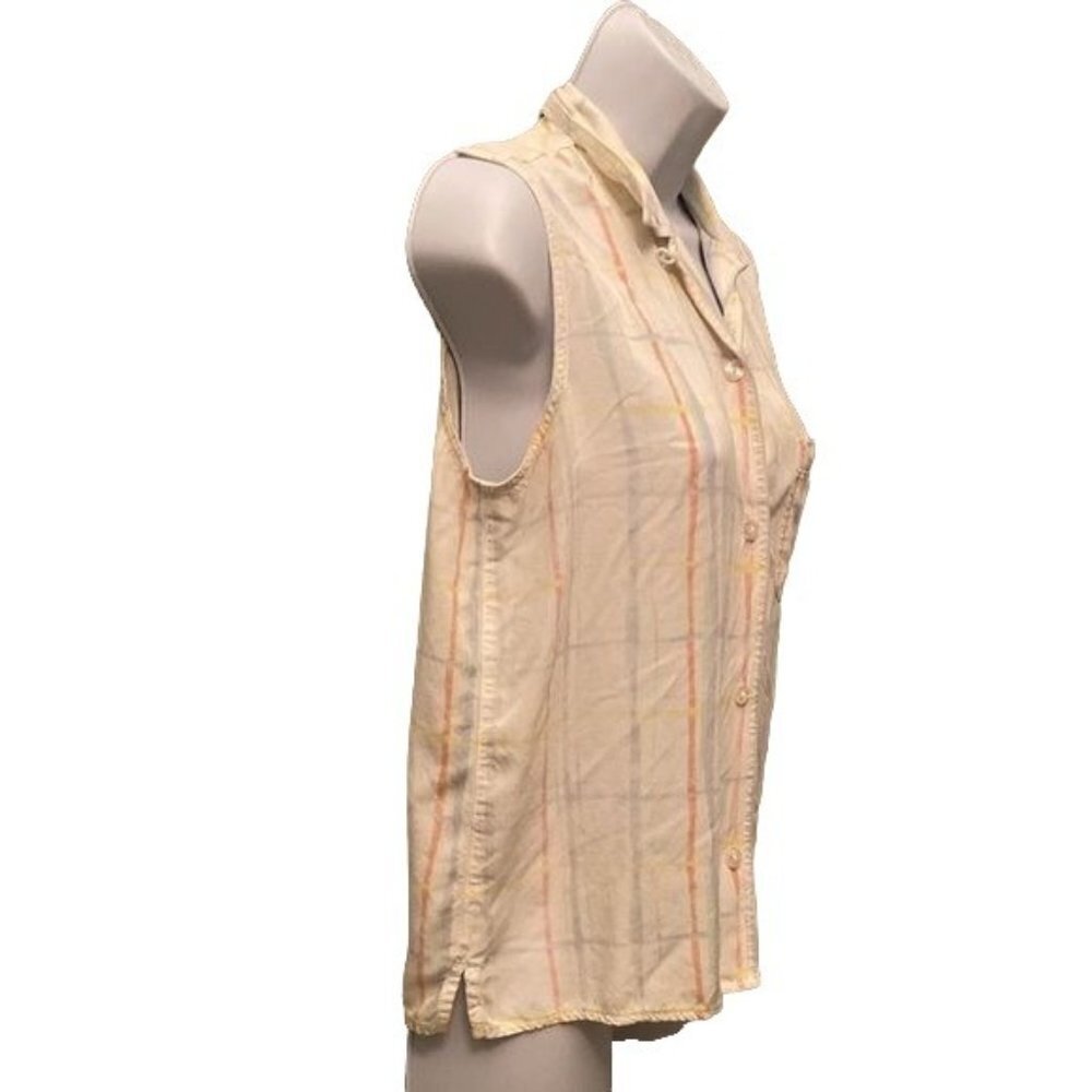 Liz Claiborne Sleeveless Button Down Top White Multi Colored Lines Medium - Picture 2 of 5